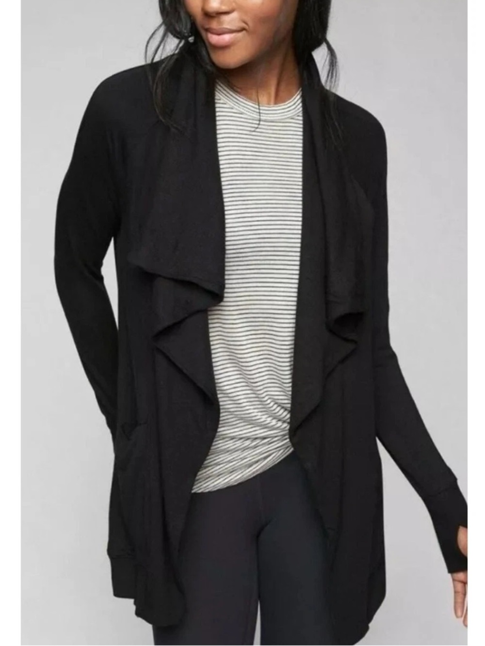 Athleta Studio Wrap Marl Black Cardigan Layer W2410 Size L